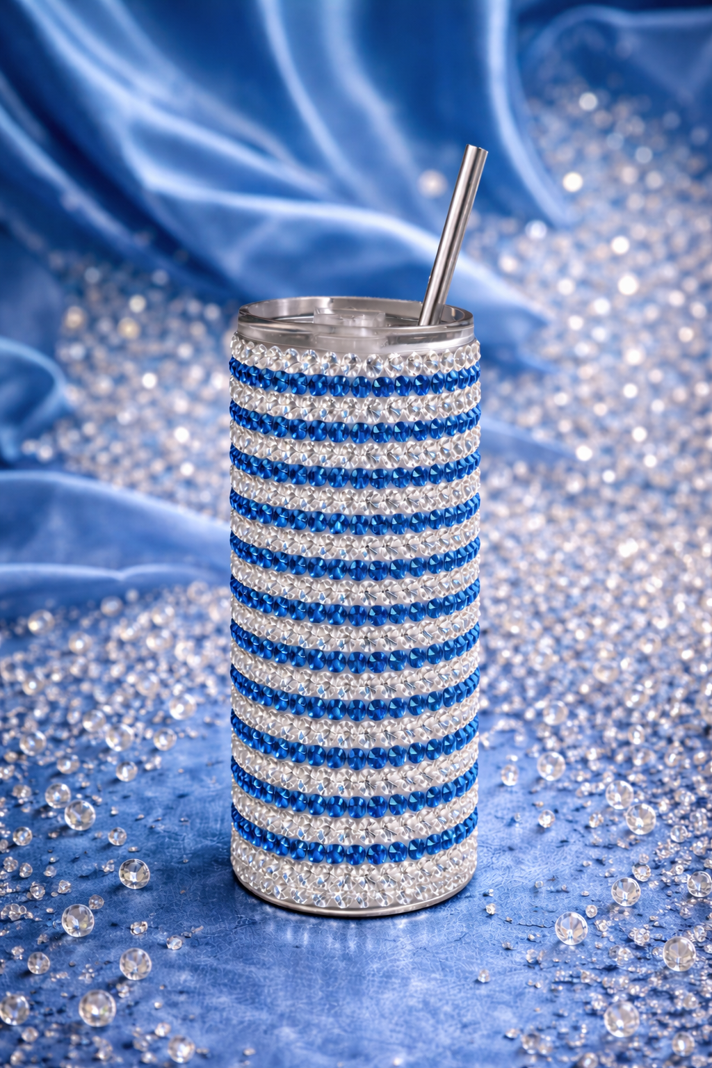 Platinum / Blue Freeze - Handcrafted Rhinestone Stainless Steel Tumbler