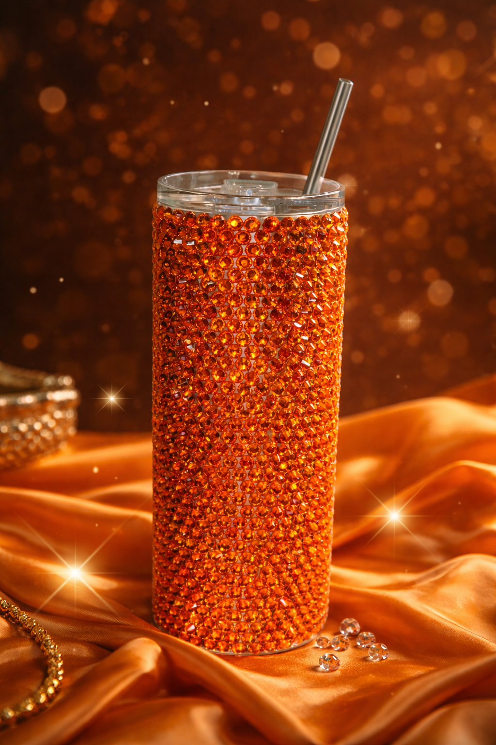 Orange Delight - Handcrafted Rhinestone Stainless Steel Tumbler