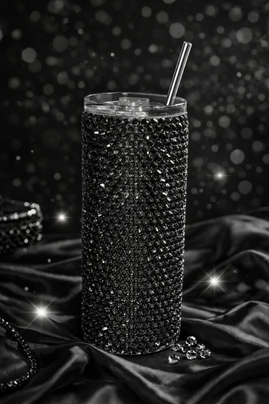 Black Beauty - Handcrafted Rhinestone Stainless Steel Tumbler