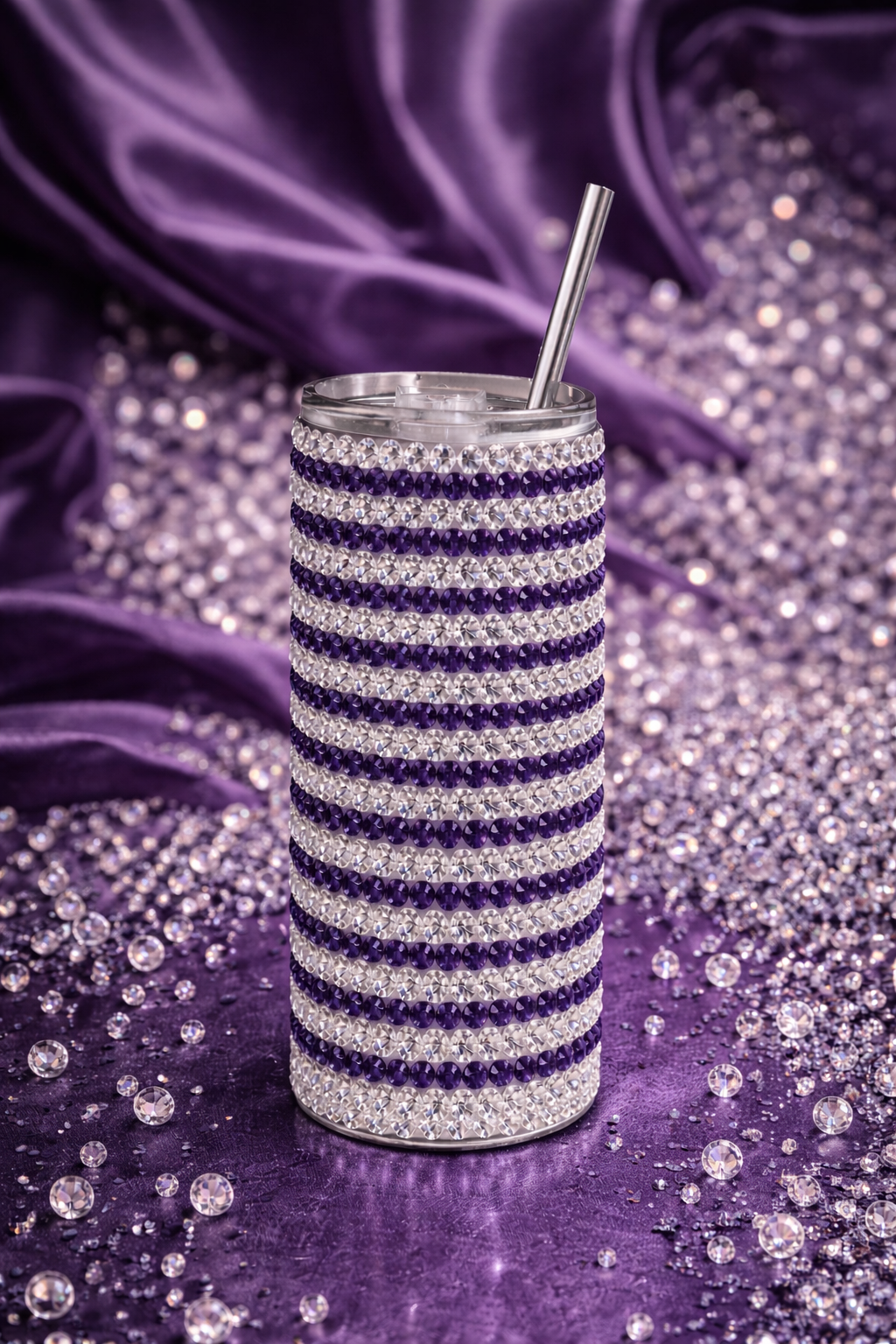 Platinum / Purple Passion - Handcrafted Rhinestone Stainless Steel Tumbler