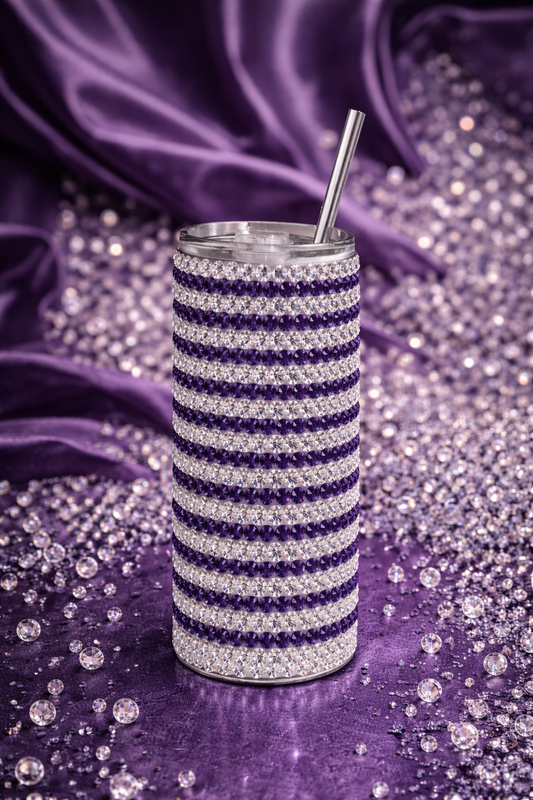 Platinum / Purple Passion - Handcrafted Rhinestone Stainless Steel Tumbler