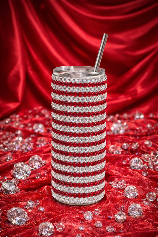 Platinum / Lipstick Red - Handcrafted Rhinestone Stainless Steel Tumbler