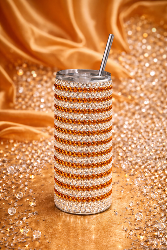 Platinum / Orange Delight - Handcrafted Rhinestone Stainless Steel Tumbler
