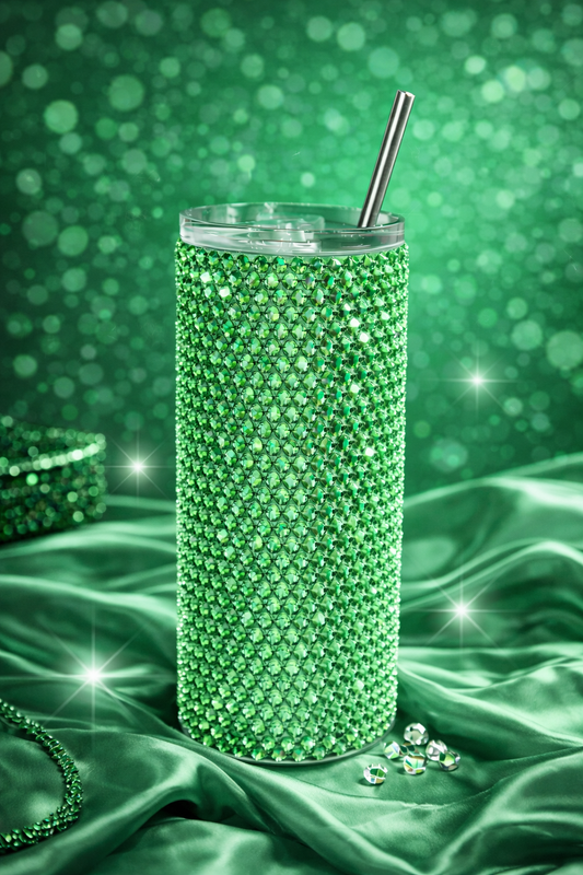 Green Bling - Handcrafted Rhinestone Stainless Steel Tumbler