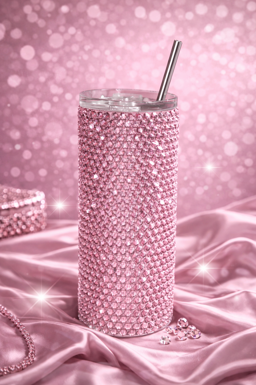 Pink Peace - Handcrafted Rhinestone Stainless Steel Tumbler